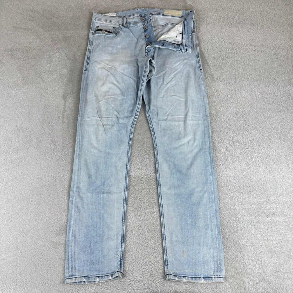 Diesel Tepphar Slim Carrot Jeans Mens 34x31 Blue Button Fly Distressed Stretch